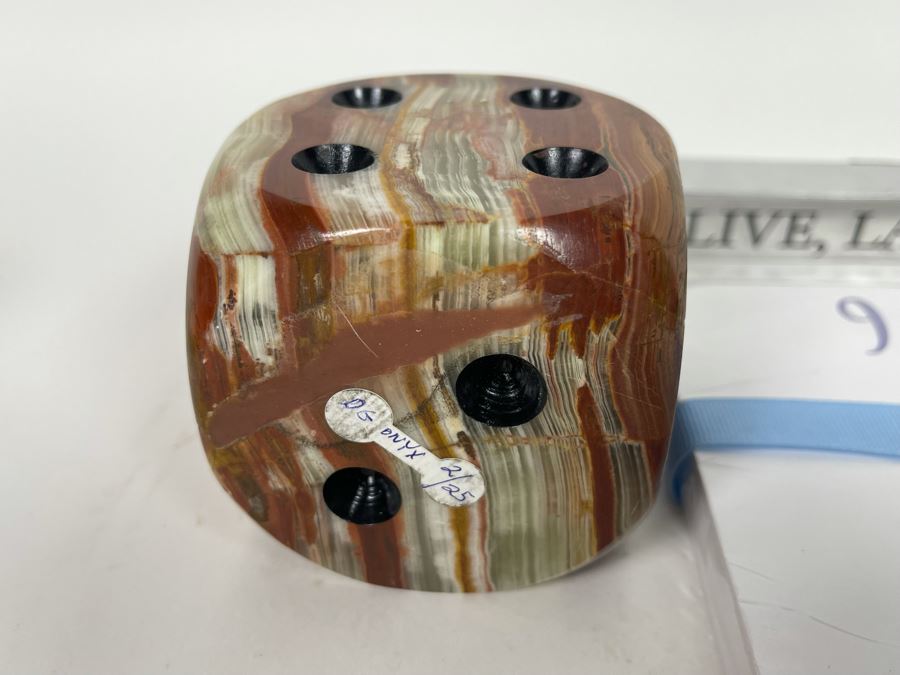 Pair Of Large Onyx Dice, New Magnifying Glass, Live, Laugh, Love Metal Decor And Palos Verdes, CA Paper [Photo 4]