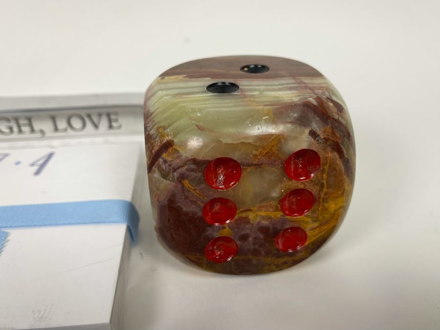 Pair Of Large Onyx Dice, New Magnifying Glass, Live, Laugh, Love Metal Decor And Palos Verdes, CA Paper [Photo 5]