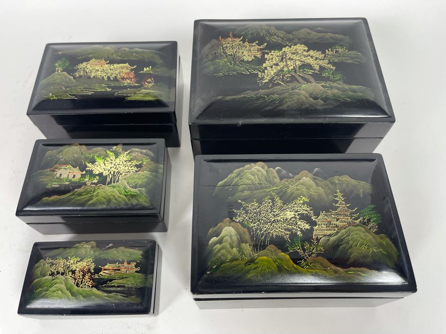 Set Of Five Lacquer Nesting Boxes 5.5W X 4D X 3H [Photo 1]