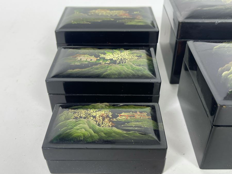 Set Of Five Lacquer Nesting Boxes 5.5W X 4D X 3H [Photo 7]