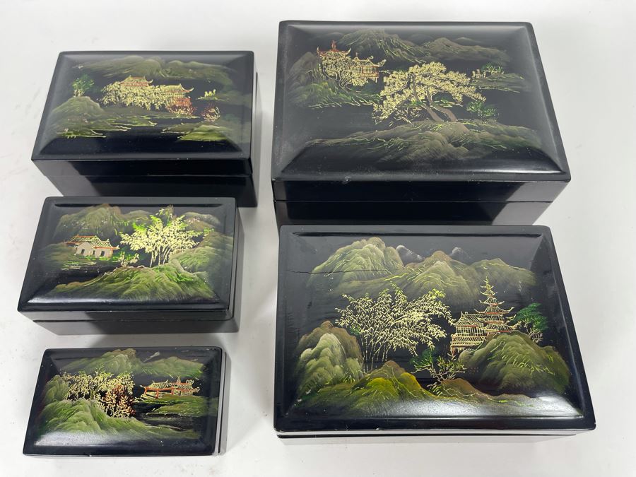 Set Of Five Lacquer Nesting Boxes 5.5W X 4D X 3H [Photo 4]