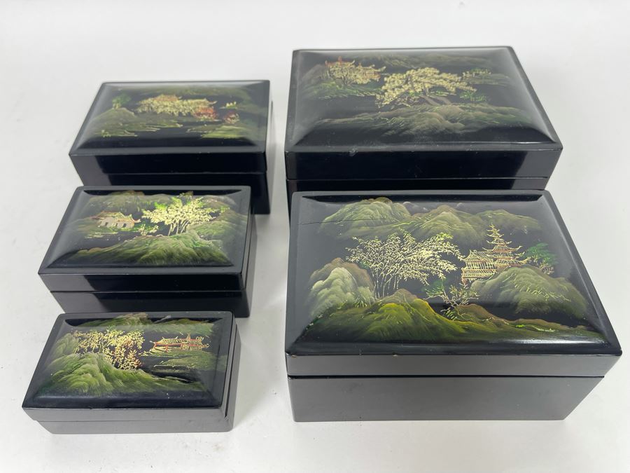 Set Of Five Lacquer Nesting Boxes 5.5W X 4D X 3H [Photo 2]