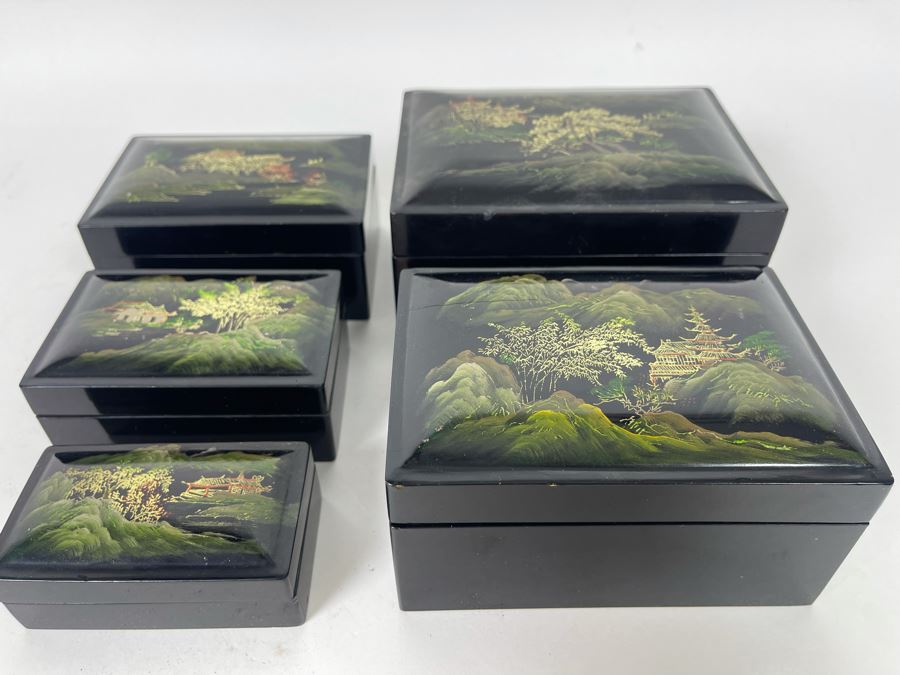 Set Of Five Lacquer Nesting Boxes 5.5W X 4D X 3H [Photo 3]