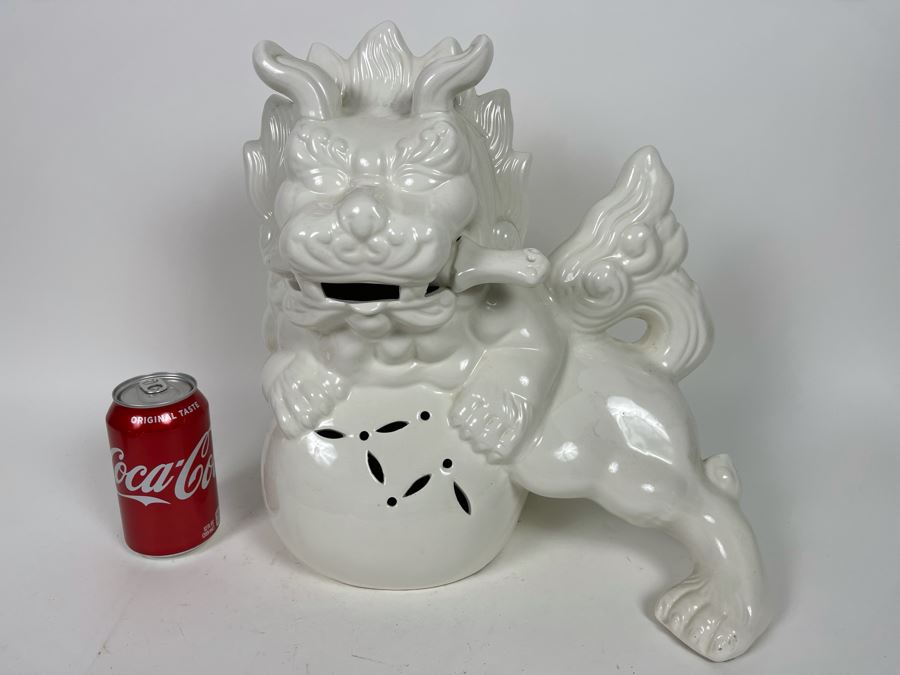 White Ceramic Foo Dog Sculpture 14W X 14H [Photo 2]