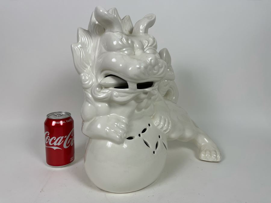 White Ceramic Foo Dog Sculpture 14W X 14H