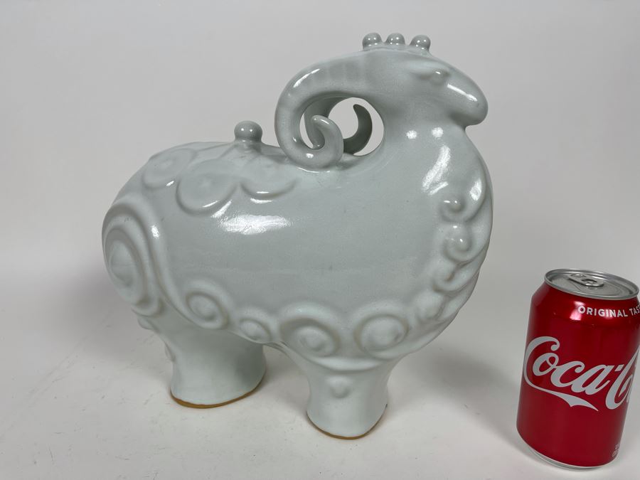 Decorative White Ceramic Ram Sculpture 12W X 10.5H [Photo 2]