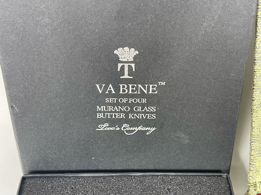 Set Of Four Murano Glass Butter Knives By Va Bene Two's Company And Set Of Four Chinese Marble Handle Butter Knives [Photo 4]