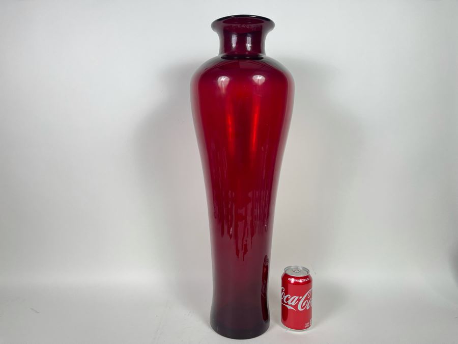 Large Ruby Red Blenko Glass Vase 24H Retails $159