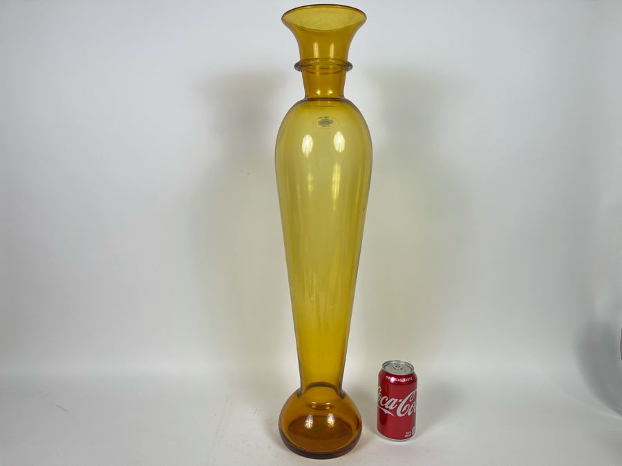 Large Topaz Blenko Glass Vase 21H Retails $119