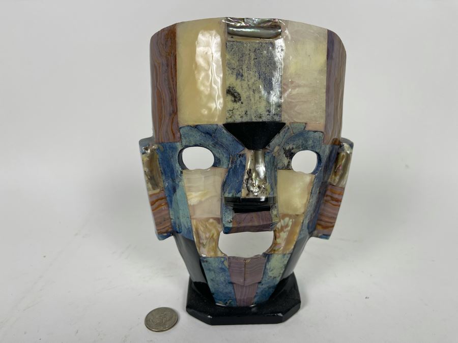 Inlaid Stone Mask Sculpture 6W X 8H [Photo 2]