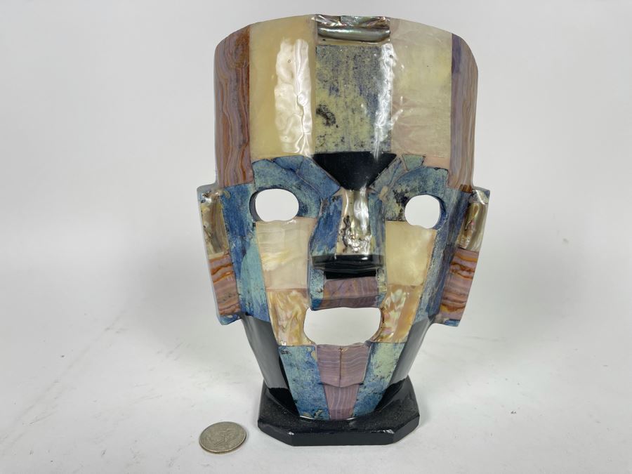 Inlaid Stone Mask Sculpture 6W X 8H