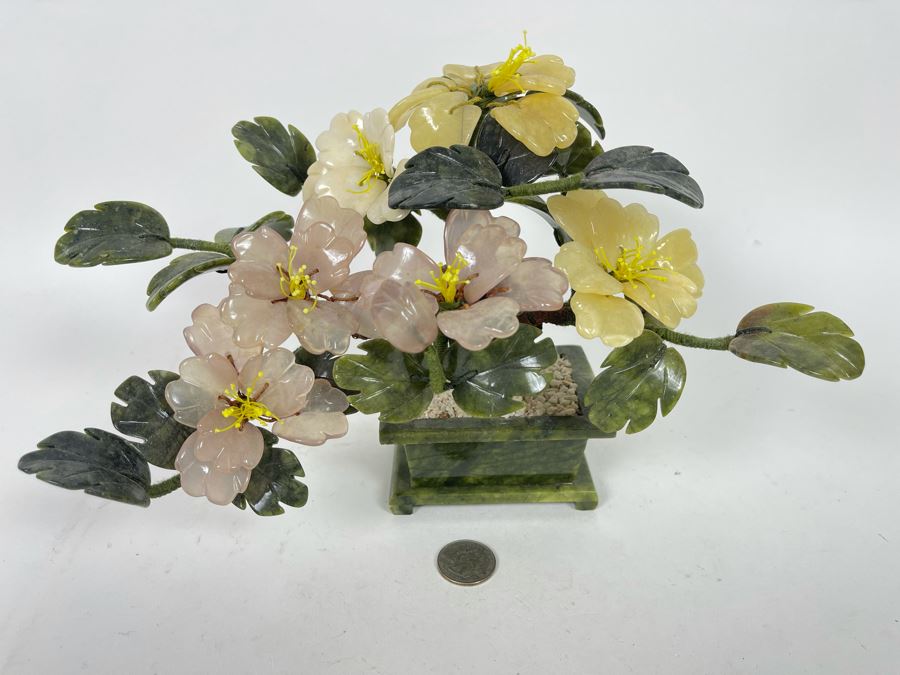 Small Stone Jade Rose Quartz Tree 11W X 8D X 7H