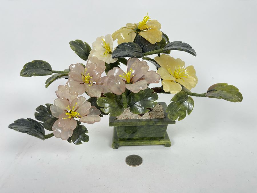 Small Stone Jade Rose Quartz Tree 11W X 8D X 7H