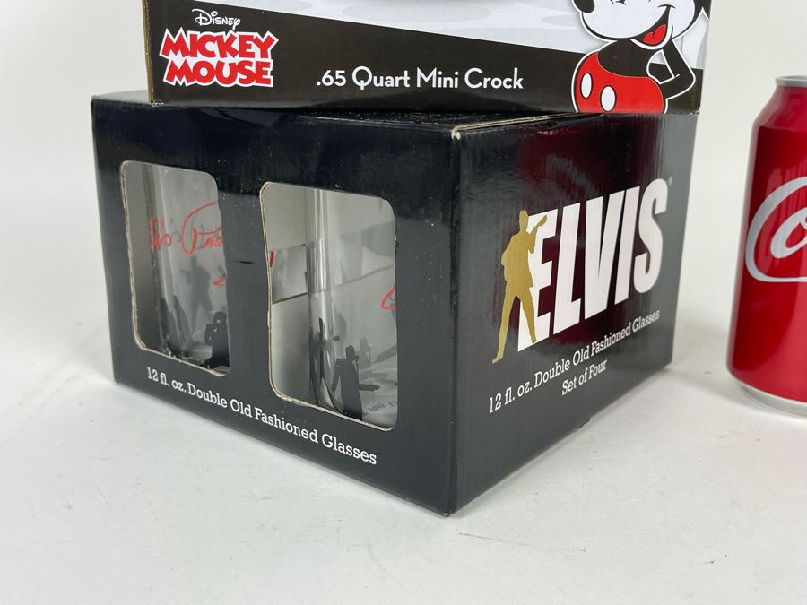 New Mickey Mouse Mini Crock Pot And Set Of Four Elvis Double Old Fashioned Glasses [Photo 3]