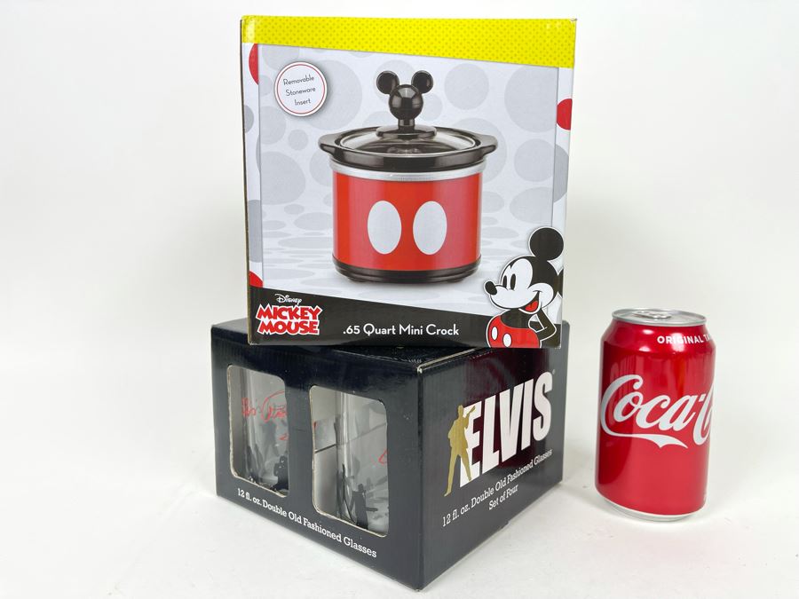 New Mickey Mouse Mini Crock Pot And Set Of Four Elvis Double Old Fashioned Glasses [Photo 2]