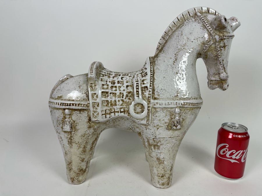 Decorative Asian White Ceramic Horse 17W X 7D X 15H