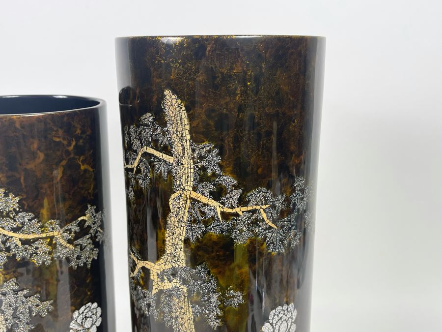 Pair Of Mother Of Pearl Inlay Vases 14H And 16H [Photo 5]