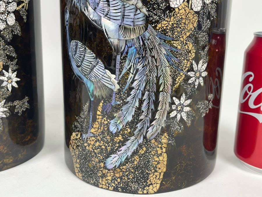 Pair Of Mother Of Pearl Inlay Vases 14H And 16H [Photo 4]