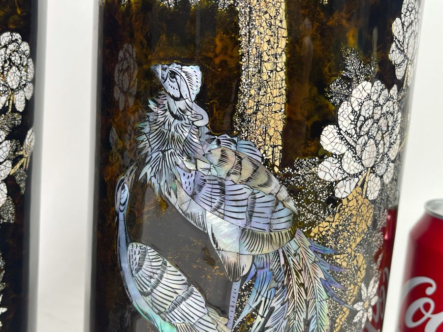 Pair Of Mother Of Pearl Inlay Vases 14H And 16H [Photo 3]