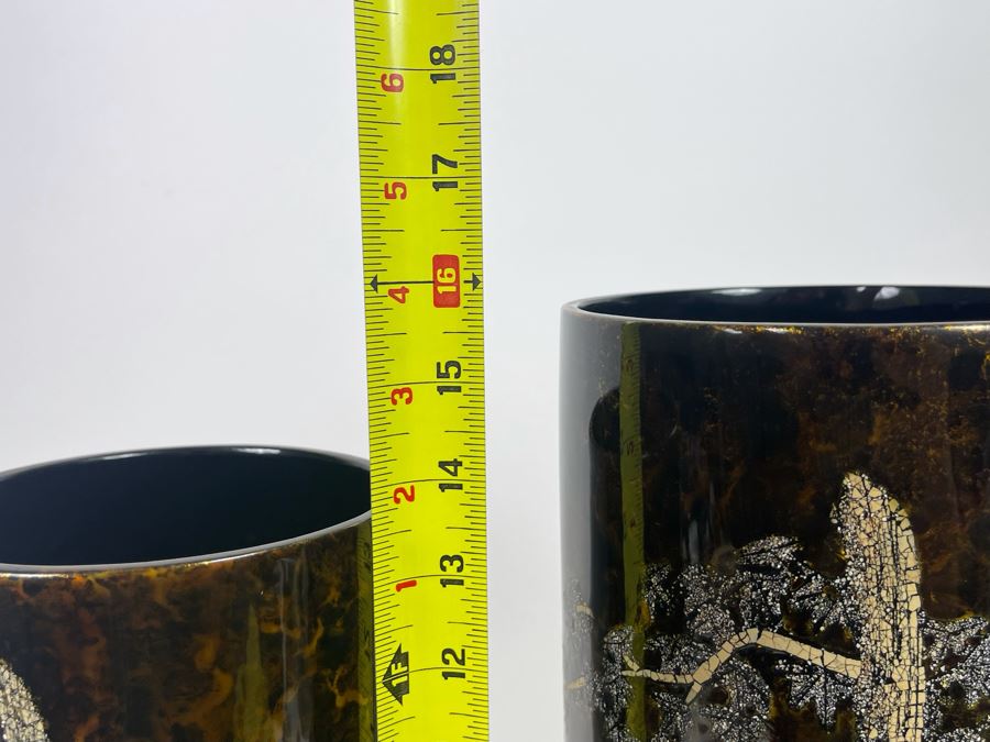 Pair Of Mother Of Pearl Inlay Vases 14H And 16H [Photo 7]