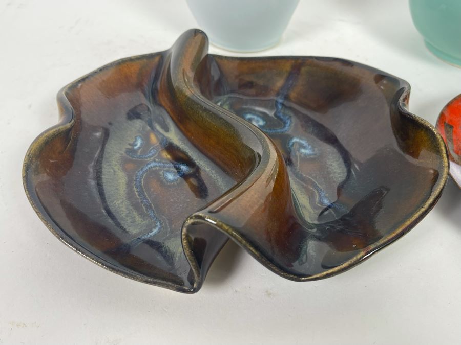 Collection Of Three Pottery Pieces (Two Signed) And Mid-Century Enamel Ashtray [Photo 6]