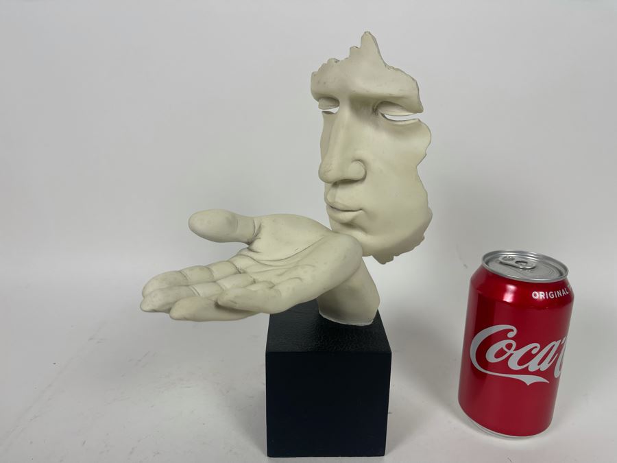 Floating Face And Hand Blowing Kiss Sculpture Signed TMS 2005 8W X 5D X 11H [Photo 1]