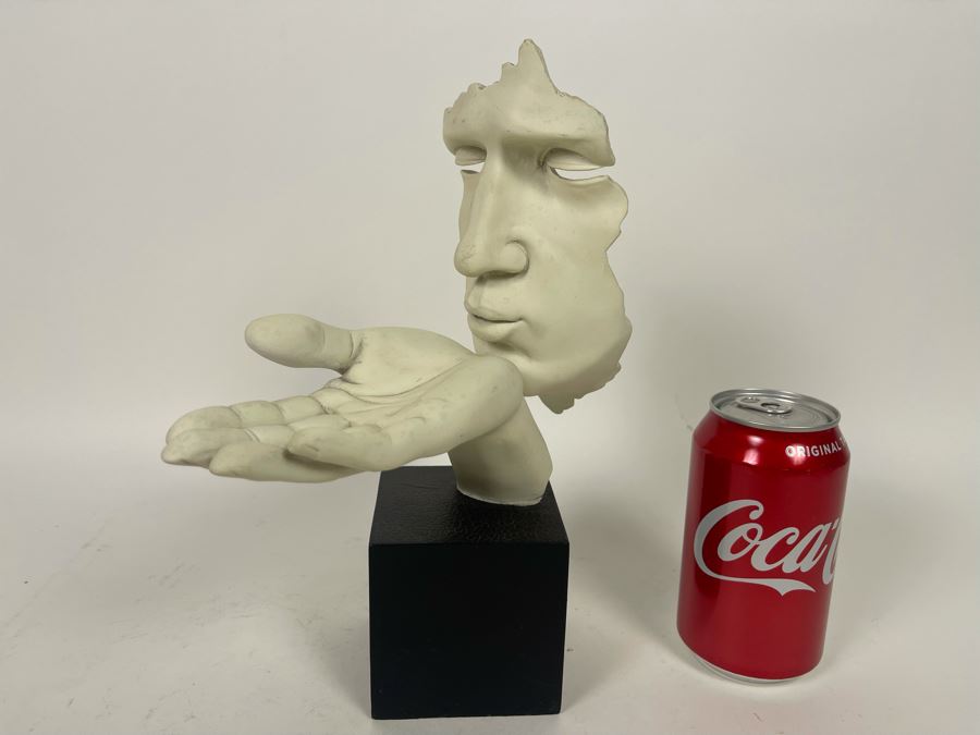 Floating Face And Hand Blowing Kiss Sculpture Signed TMS 2005 8W X 5D X 11H [Photo 2]