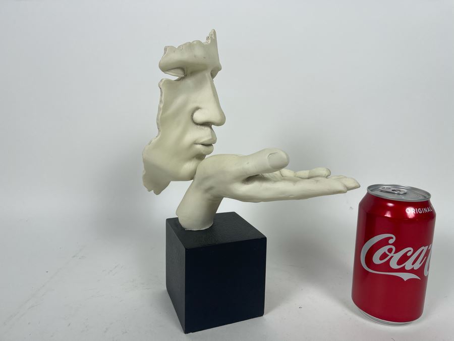 Floating Face And Hand Blowing Kiss Sculpture Signed TMS 2005 8W X 5D X 11H [Photo 5]