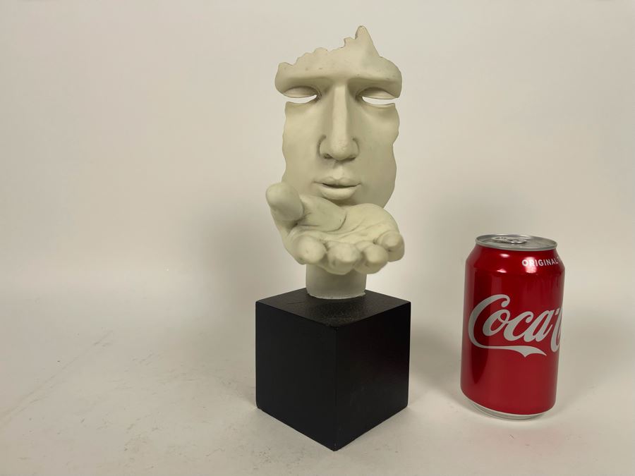 Floating Face And Hand Blowing Kiss Sculpture Signed TMS 2005 8W X 5D X 11H [Photo 4]