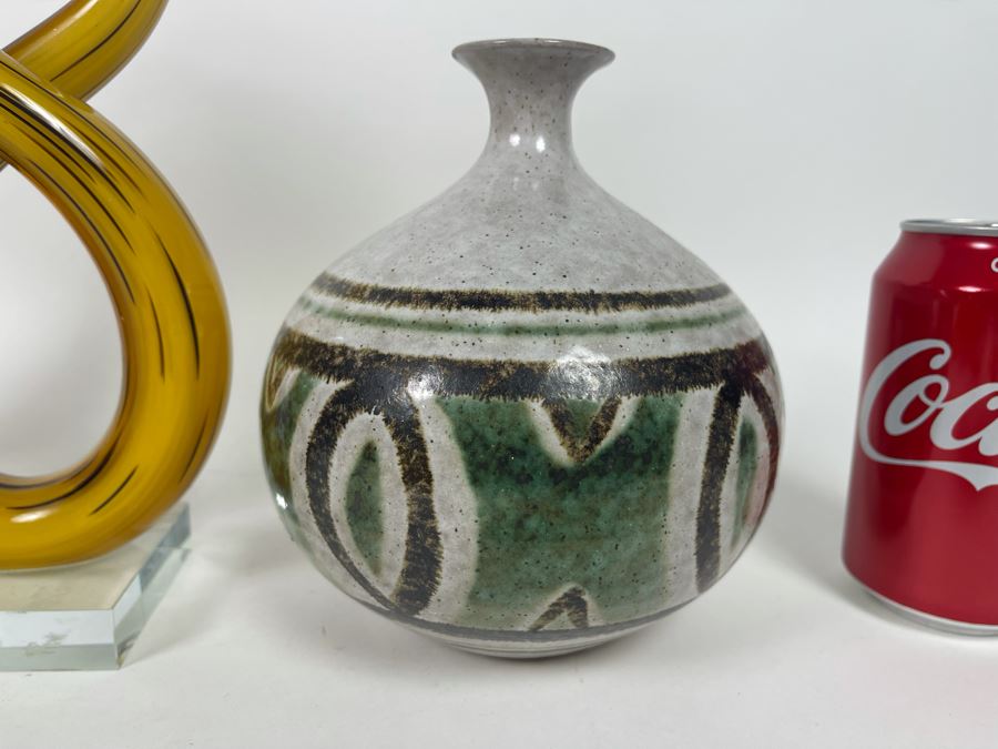 Pair Of Pottery Vases And Glass Sculpture 12.5H [Photo 4]
