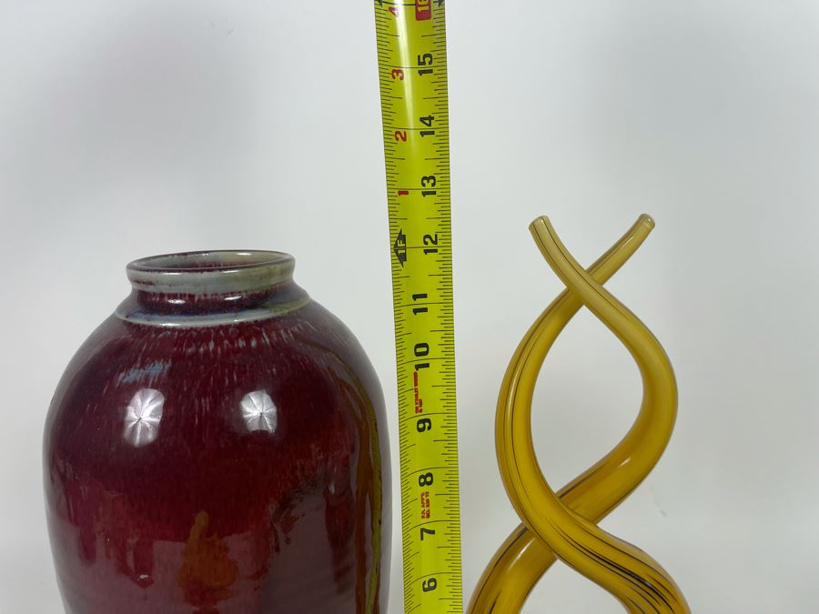 Pair Of Pottery Vases And Glass Sculpture 12.5H [Photo 9]