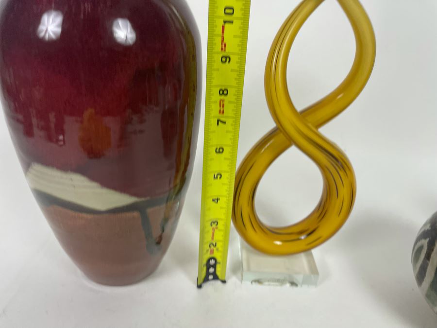 Pair Of Pottery Vases And Glass Sculpture 12.5H [Photo 10]