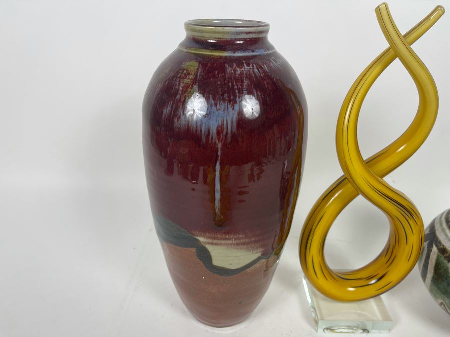 Pair Of Pottery Vases And Glass Sculpture 12.5H [Photo 6]
