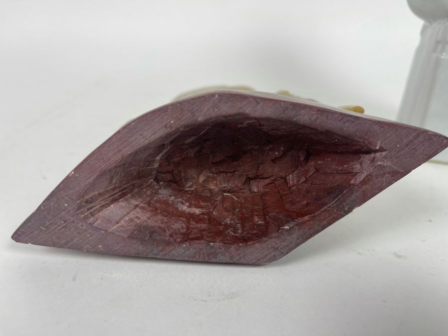 Carved Soapstone Sculpture (Elephant's Tusks Are Chipped) 7.5H And White Ceramic Foo Dog Sculpture 9.5H [Photo 11]