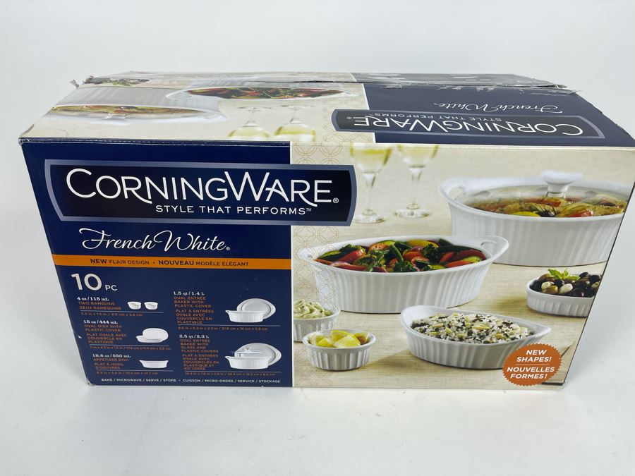 New French White Corningware 10 Piece Bakeware Set