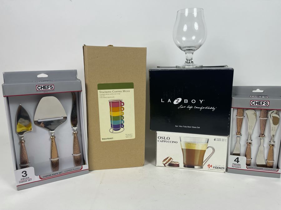 New Kitchen Items Including 4 Tulip Beer Glasses, Stacking Coffee Mugs, Cappuccino Cups, Cheese Knife Set And Bistro Spreaders [Photo 2]