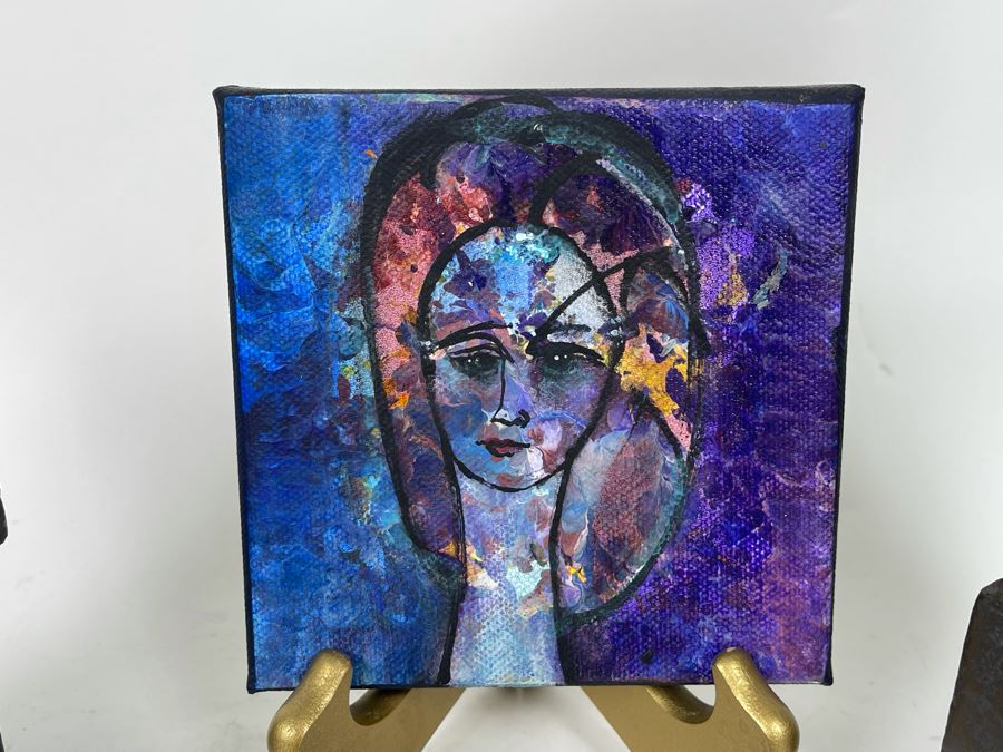 Small Original Painting With Stand, Mid-Century Ashtray And Pair Of Metal Candlesticks [Photo 4]