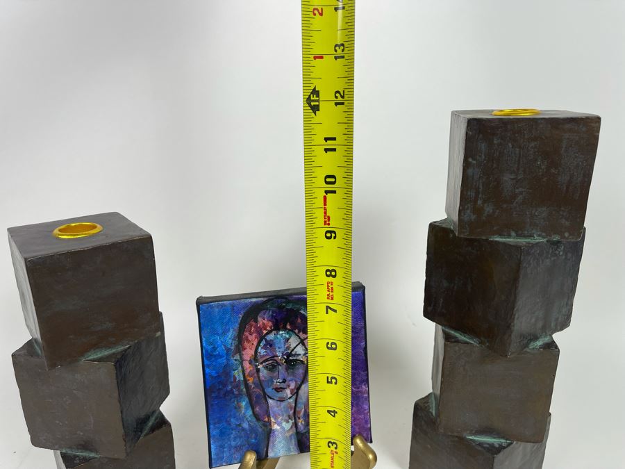 Small Original Painting With Stand, Mid-Century Ashtray And Pair Of Metal Candlesticks [Photo 9]