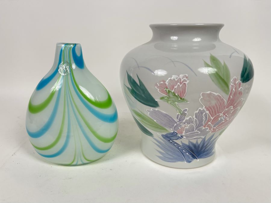 Glass And Porcelain Vase 10H [Photo 3]