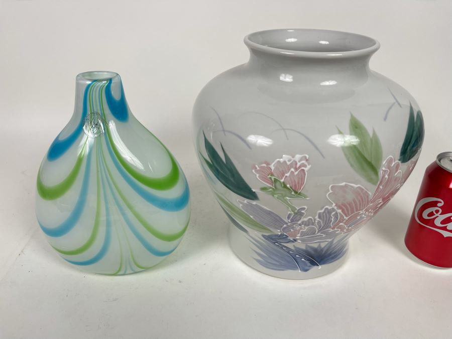 Glass And Porcelain Vase 10H [Photo 4]