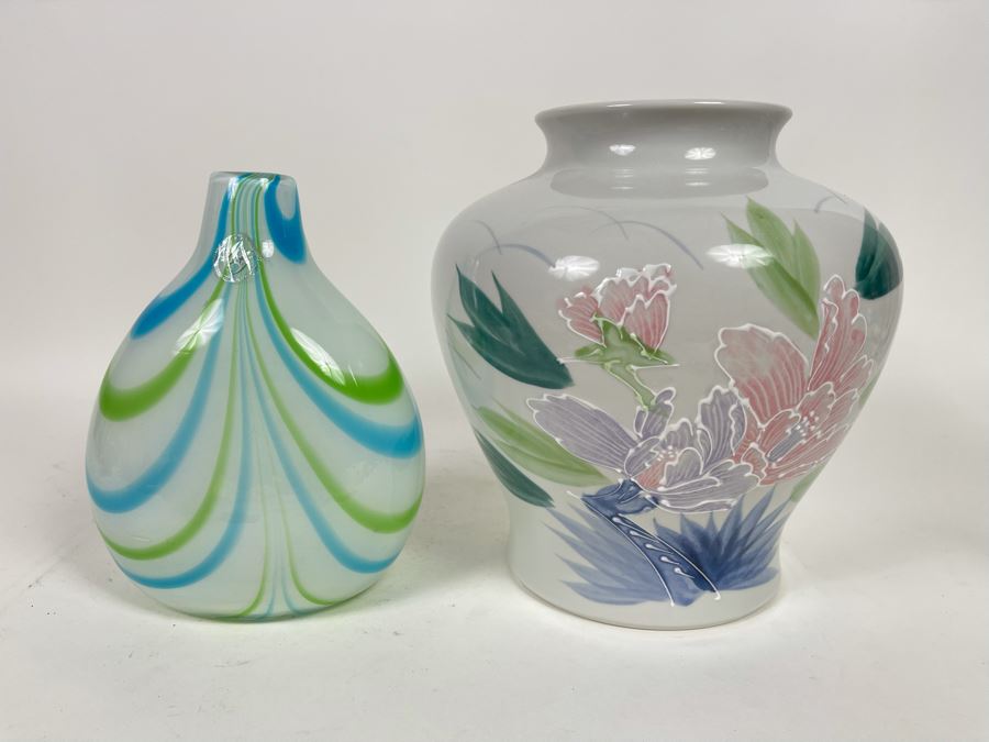 Glass And Porcelain Vase 10H [Photo 2]
