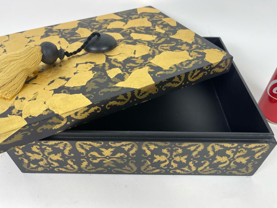 Decorative Black And Gold Box With Tassle Handle 13W X 10D X 4H [Photo 4]