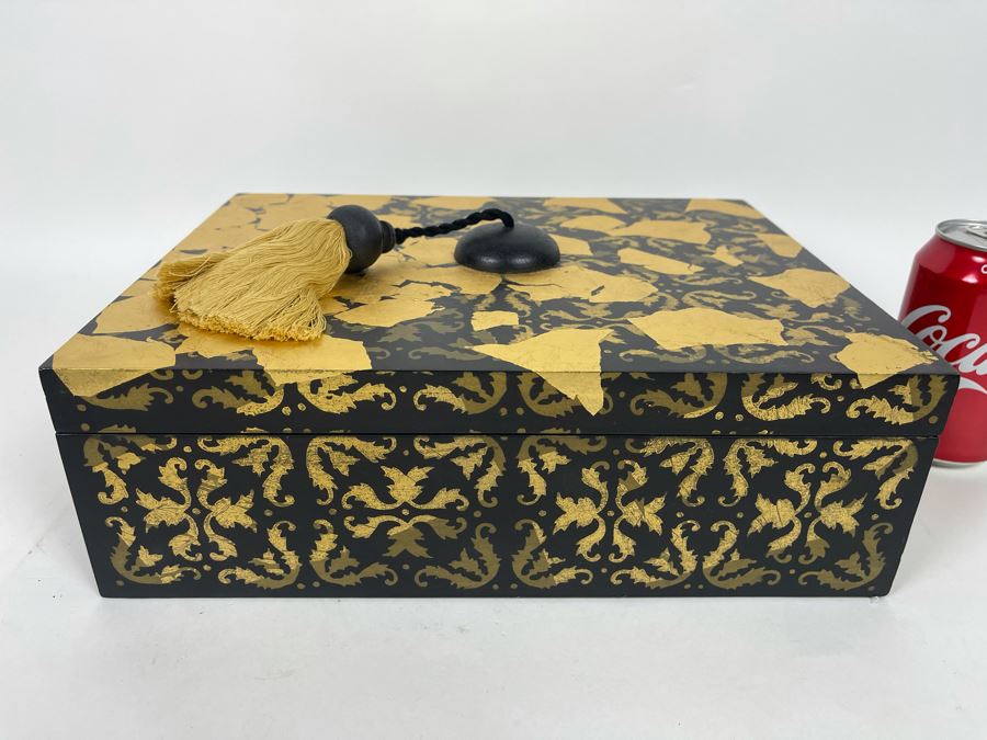 Decorative Black And Gold Box With Tassle Handle 13W X 10D X 4H [Photo 2]