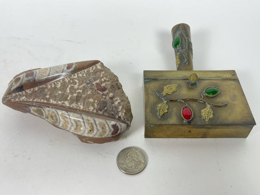 Old Fossil And Vintage Chinese Brass Butler Crumb Catcher [Photo 7]