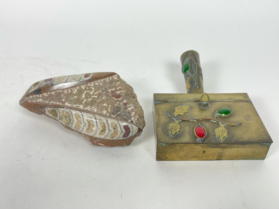 Old Fossil And Vintage Chinese Brass Butler Crumb Catcher [Photo 1]