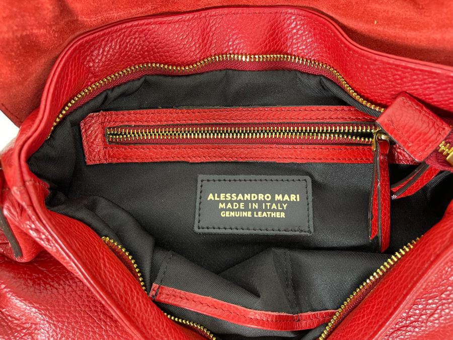 New Red Leather Italian Handbag By Alessandro Mari