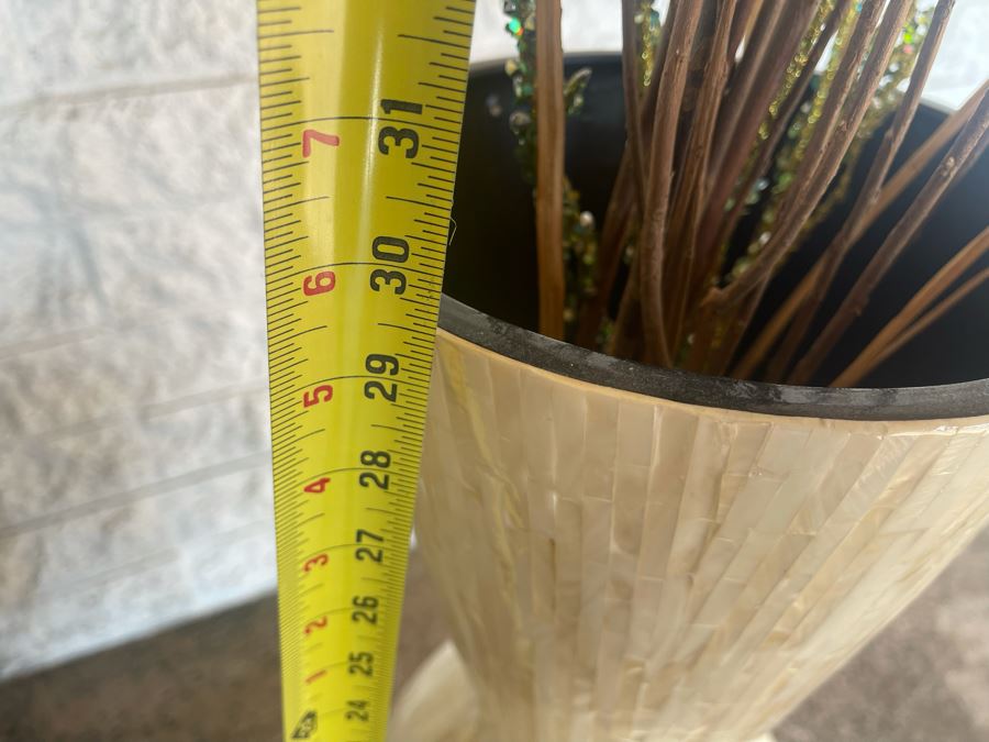 Large Mother Of Pearl Mosaic Vase 29.5H And Faux Fur Stool 20W X 20H [Photo 6]