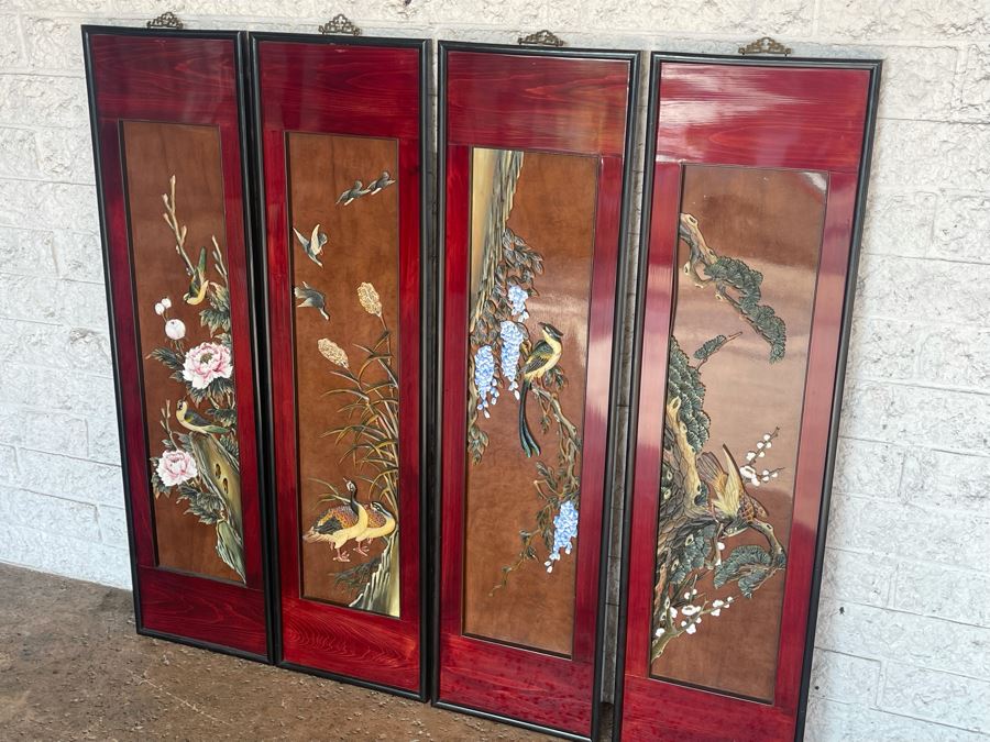 Set Of Four Asian Wooden Relief Carved Panels Each 13W X 48H [Photo 3]