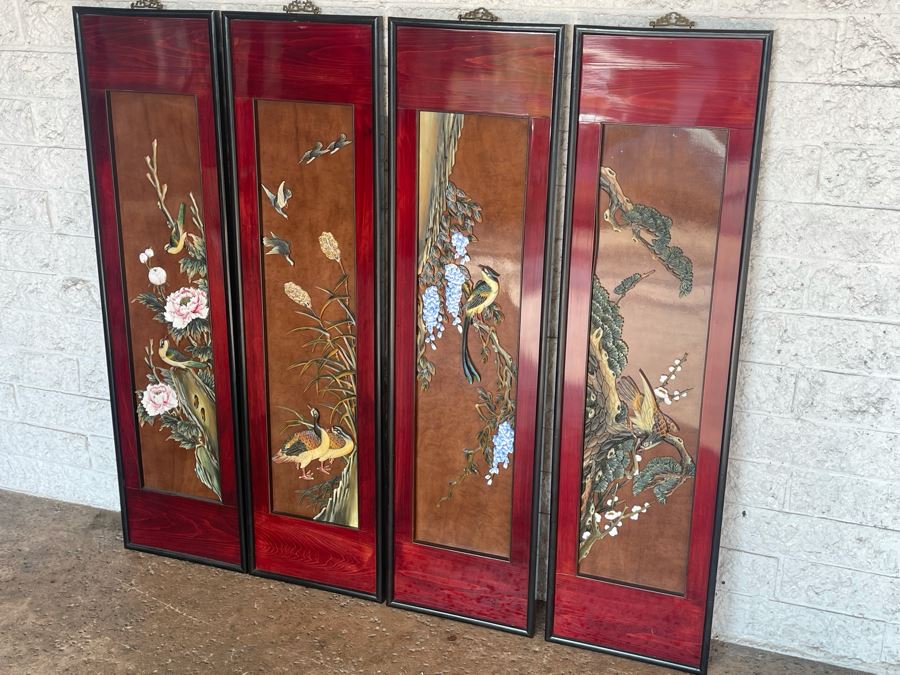 Set Of Four Asian Wooden Relief Carved Panels Each 13W X 48H [Photo 4]