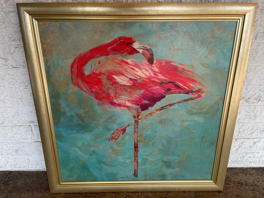 Grandin Road Pink Flamingo Giclee Print In Gold Frame 30 X 30 [Photo 2]
